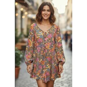 4181) Rusttydustty Floral Bobo Flowy Tie Front Romper 3XL